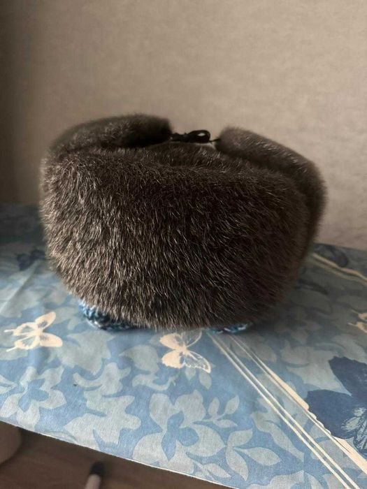 Серая ушанка из натурального меха
