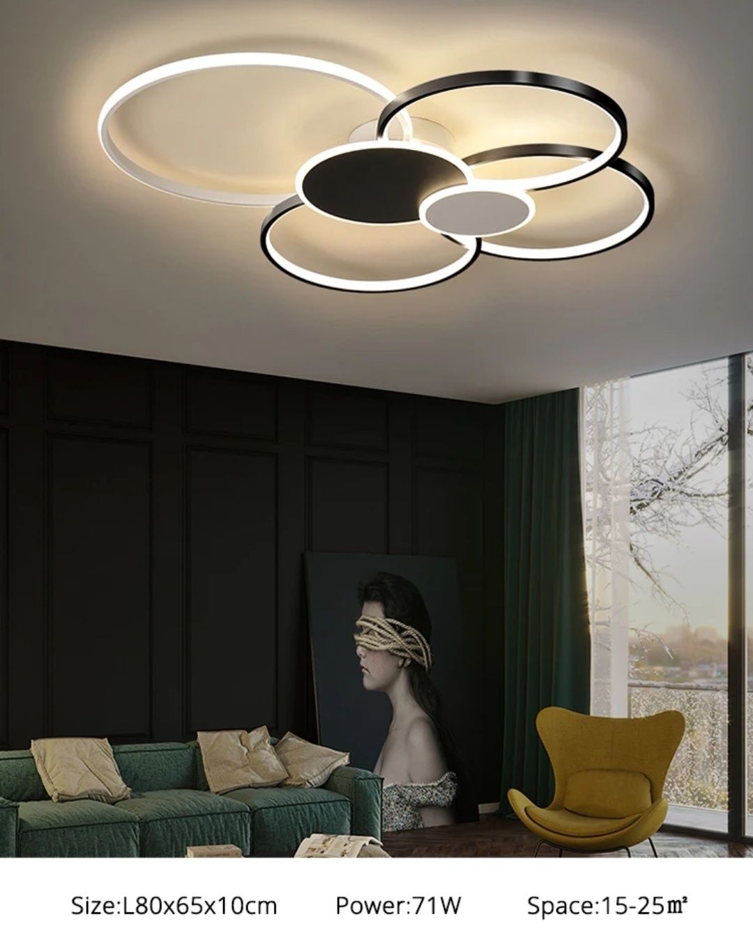 Модерна LED таванна лампа черно и бяло 100×86 см 96W + дистанционн
