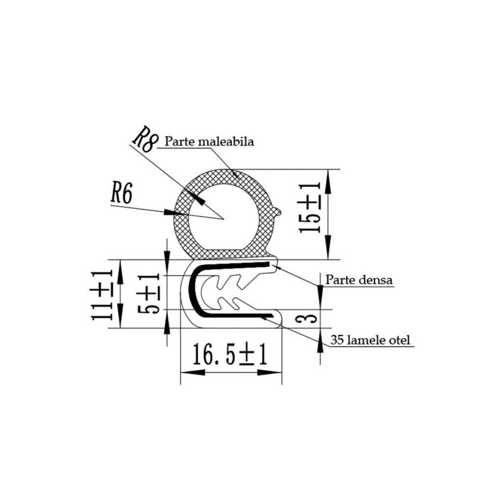 Rola cheder cauciuc universal cu insertie de metal, 10m