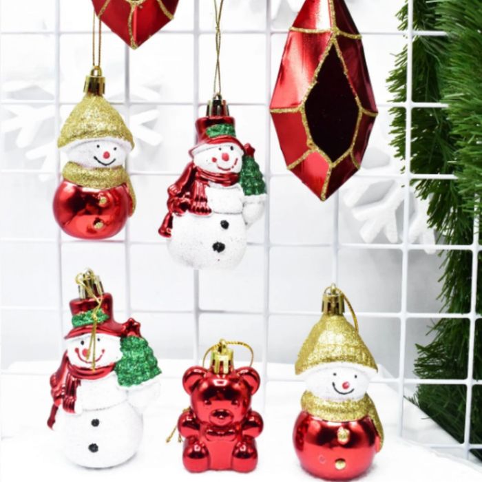 Коледен комплект за украса 8 бр червени и бели висулки