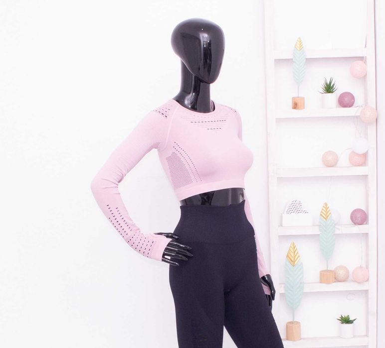 Gymshark оригинален розов кроп топ дълъг ръкав за фитнес S