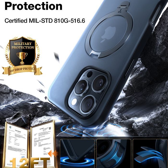 Husa pentru iPhone 17 - Torras Ostand Spin MagSafe Series - Black