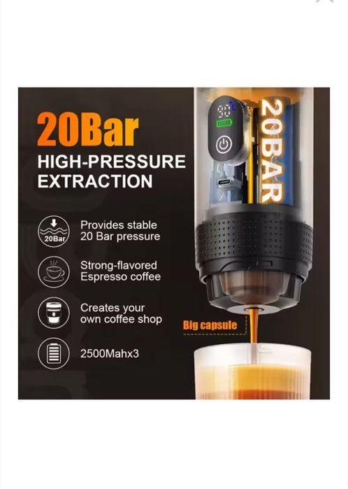 Налична Нова Преносима кафемашина  Модел 72W  KF-JN-05 с  LED  дисплей