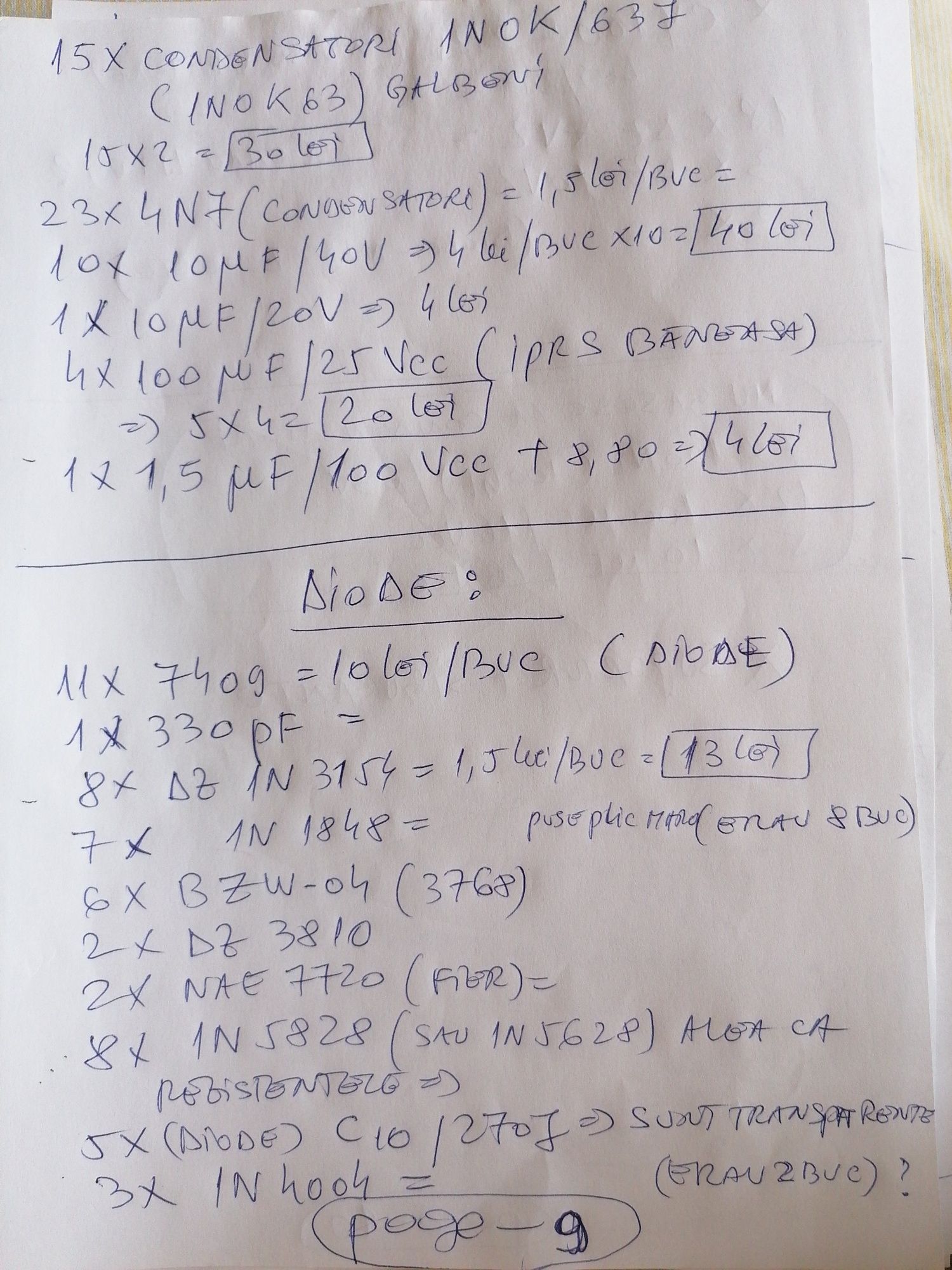 Condensator, diode, rezistente