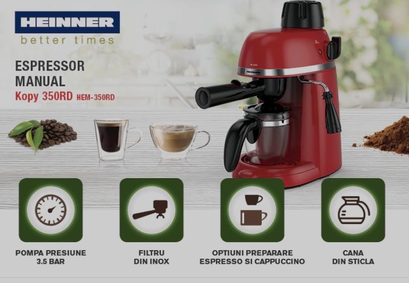 Espressor Manual Heinner espresso & cappuccino stare buna