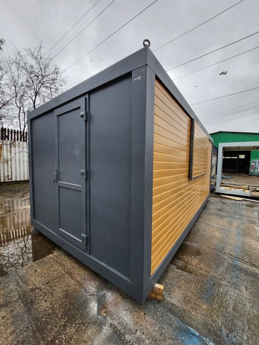 Vand containere duplex, cu vitrina riflaje de lemn, gri antracit