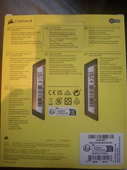 Vând RAM DDR5 Corsair Vengeance RGB 32GB (2×16GB), 6000MHz, AMD EXPO.