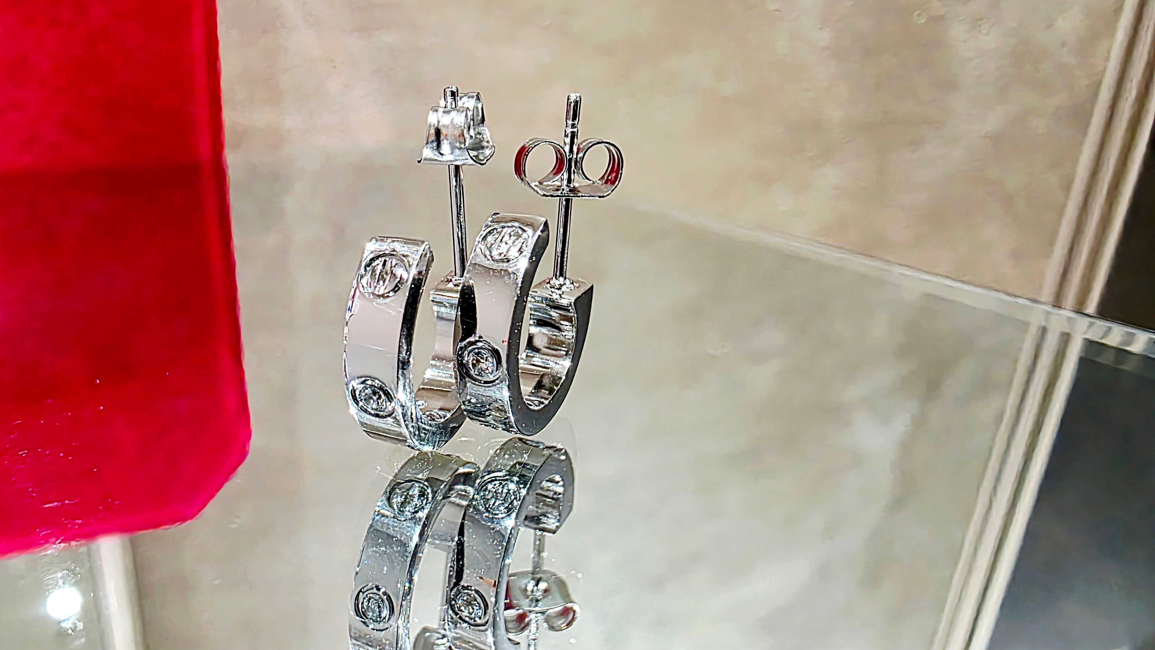 CARTIER Love Silver Hoop 2 Diamonds Small Model Дамски Обеци