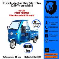 Triciclu electric Thor Star PLUS CIV inclus cu cabina 1200 W Agramix