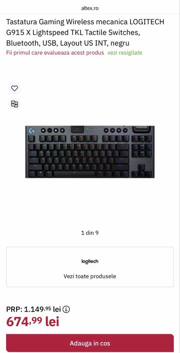 Tastatura LOGITECH G915 Lightspeed TKL