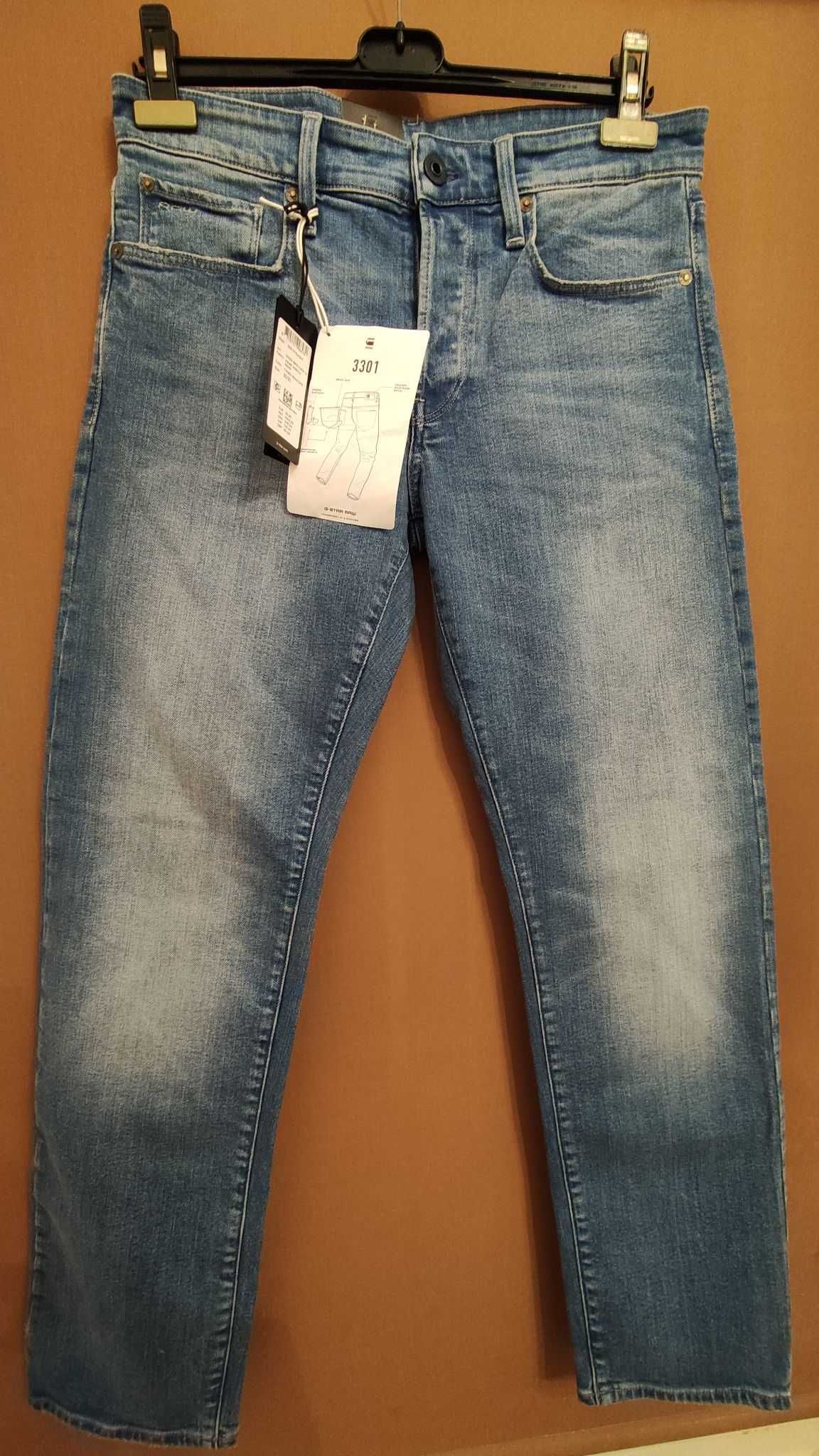 G STAR RAW 3301 straight 30/ 30 azure stretch, blugi noi cu etichete