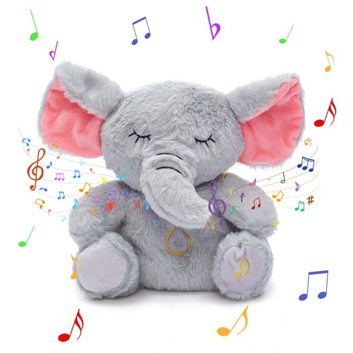 Дишащо слонче - светеща, дишаща и музикална плюшена играчка