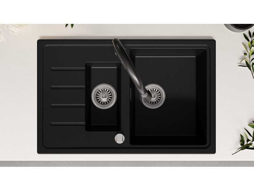 Кухненска Мивка от Гранит модел Копенхаген 780 x 500 Duo - Черна