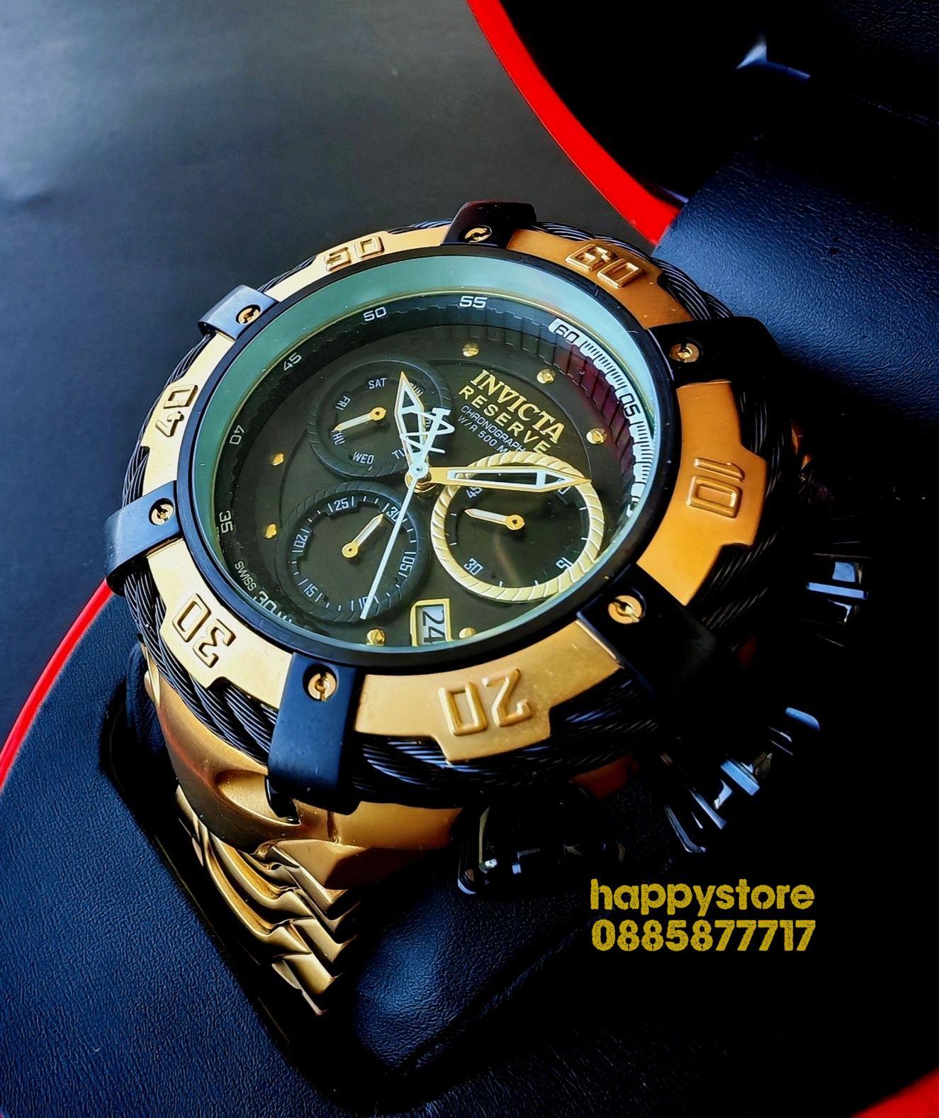 ПРОМО! часовник INVICTA Thunderbolt Reserve Gold/Black 55 mm, Инвикт
