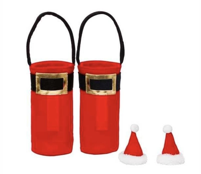 Set 2 suporturi/huse decorative pentru sticlele de vin de Craciun