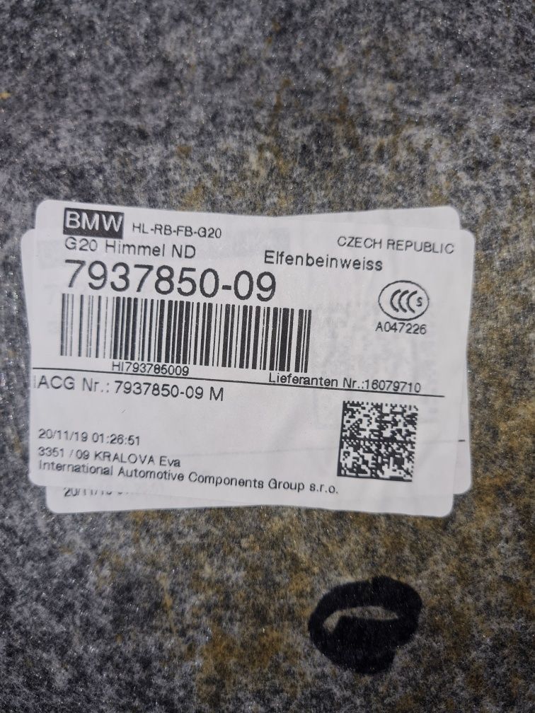 Tapițerie plafon textil BMW seria 3 G20 G21 / cod-7937850 / an-2018+