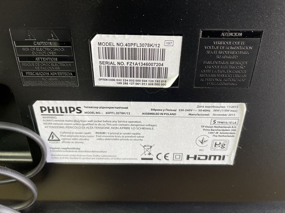 Телевизор Philips Full HD LED 40” - 40PFL3078K/12