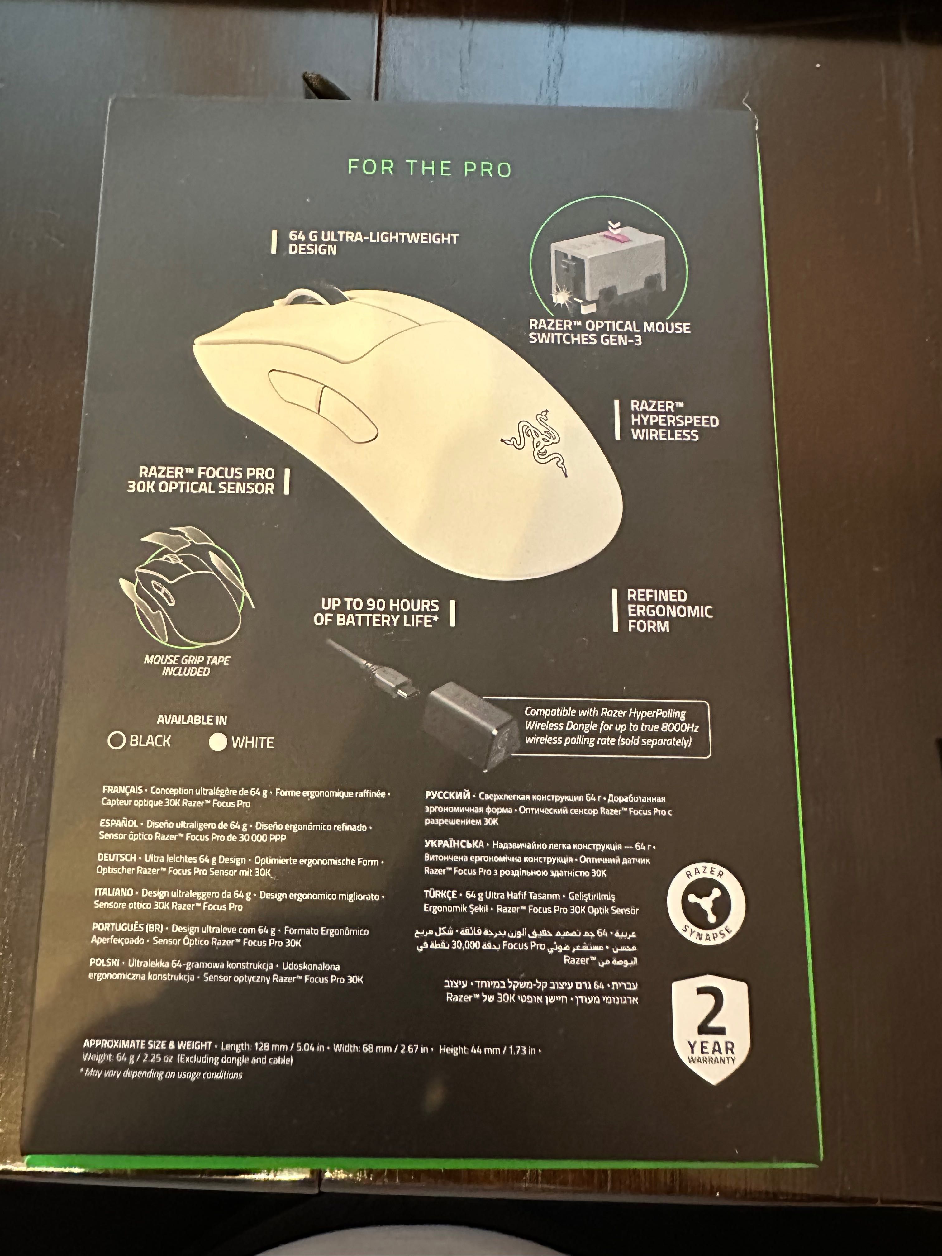 Мишка Razer Deathadder V3 PRO WIRELESS + Hyperpolling 8K dongle