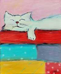 Интерьерная картина маслом 25х30 см "Кот без забот"