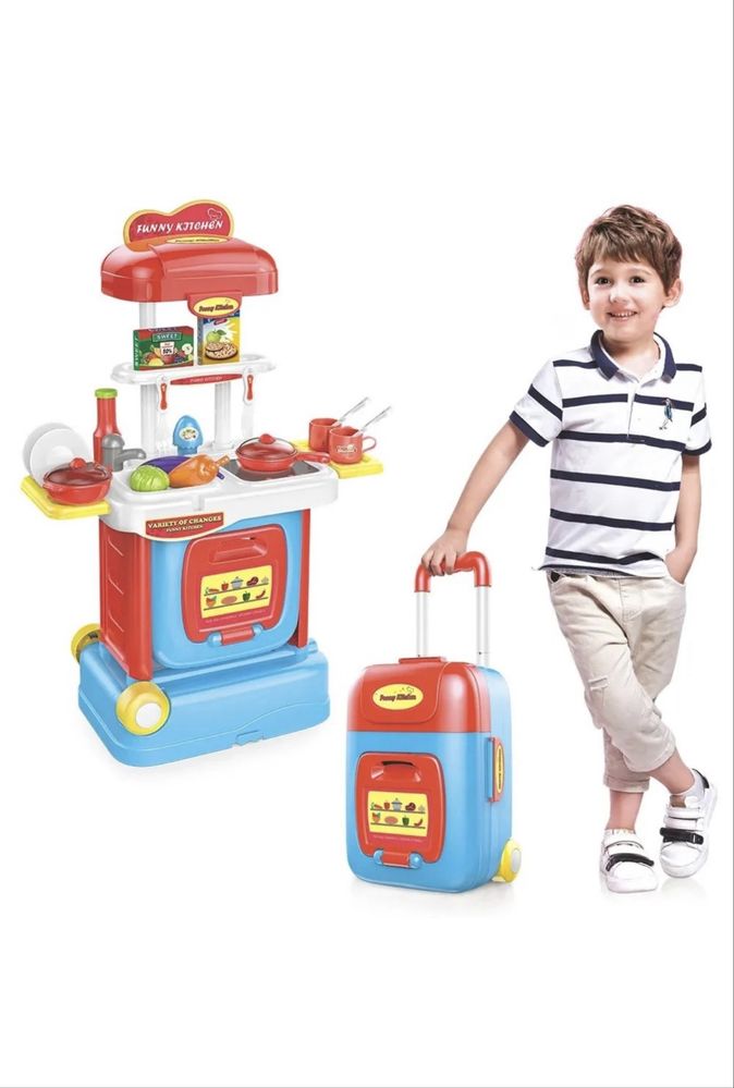 Set de bucatarie sub forma de troler, cu 37 de piese, NOU