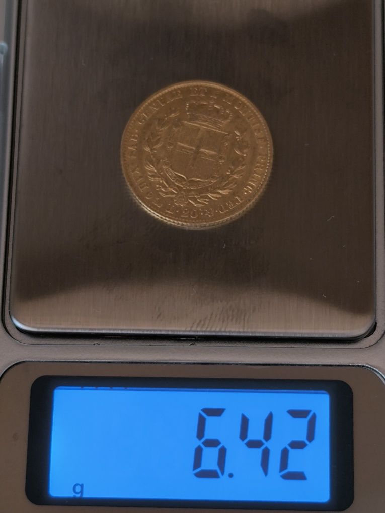 20 лири 1832 год, Сардиния, крал Карло Алберто, злато 6.45 гр,900/1000