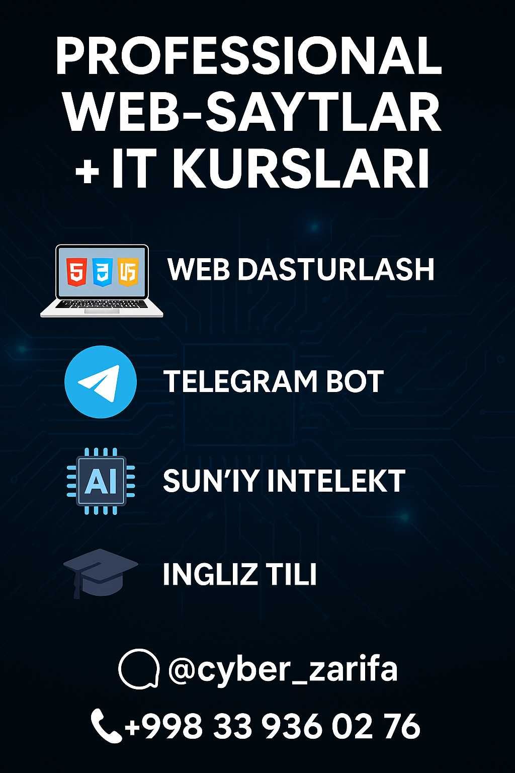 Professional Web-sayt Yaratish + IT Kurslar (HTML, CSS, JS)