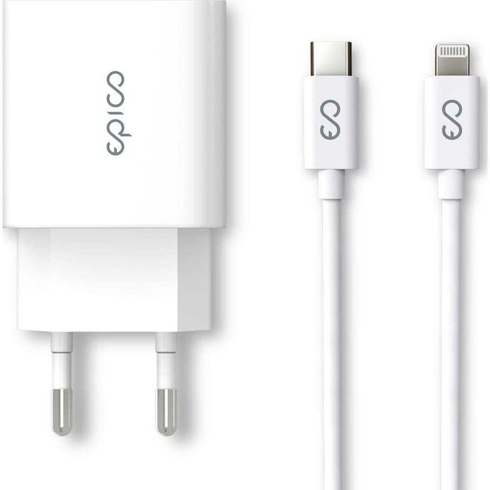Epico 20W PD Charger Bundle EU - White Зарядно с кабел за iPhone, iPad
