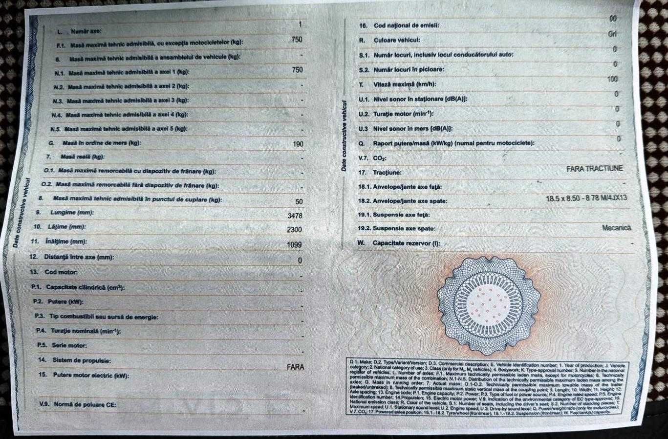 Remorca Humbaur, an 2011, maxim autorizat 750 kg