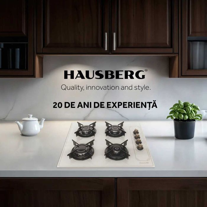 Plita Incorporabila Rustica Hausberg HB-570, Gaz, 60 cm, Sticla, Bej