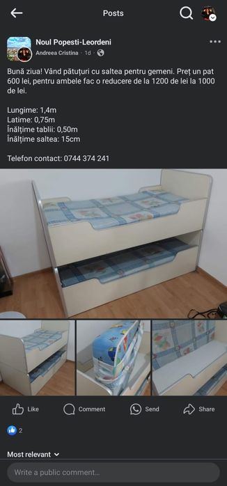 Pat copil pentru gemeni