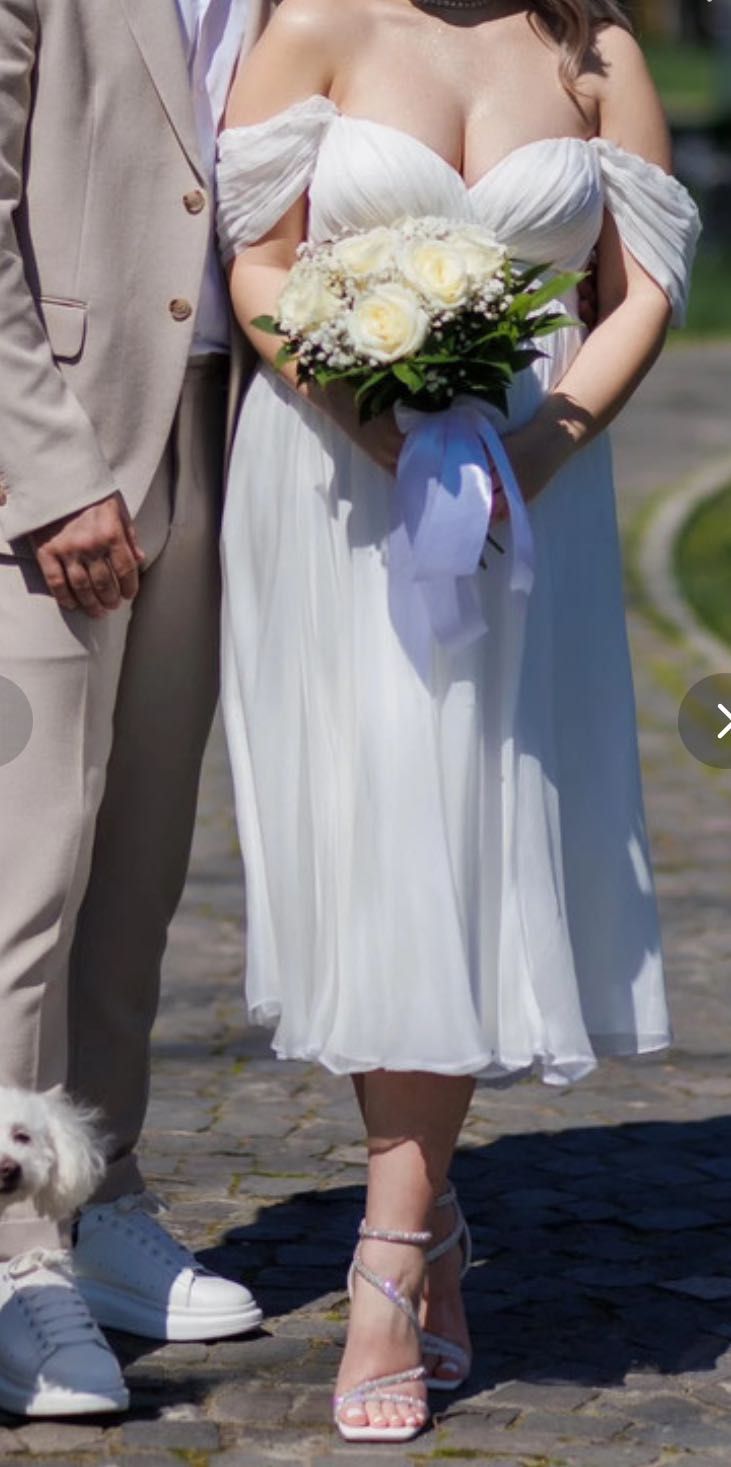Rochie midi alba din matase naturala
