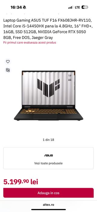 Laptop Gaming ASUS TUF F16 Nou Sigilat