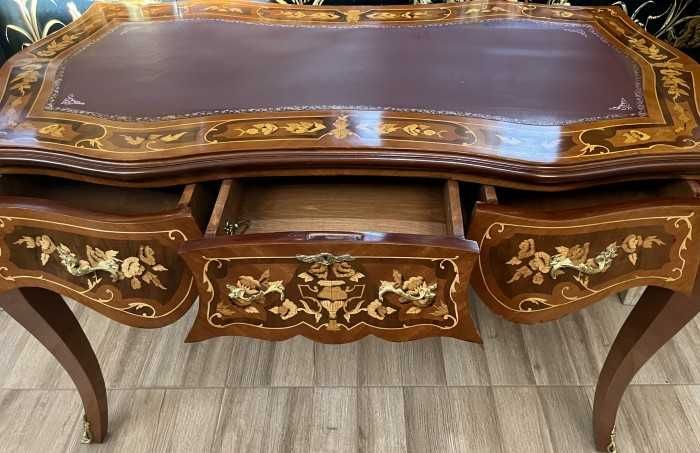 Spectaculos birou Louis al XVI-lea-intarsii-bronz-blat piele-Franta