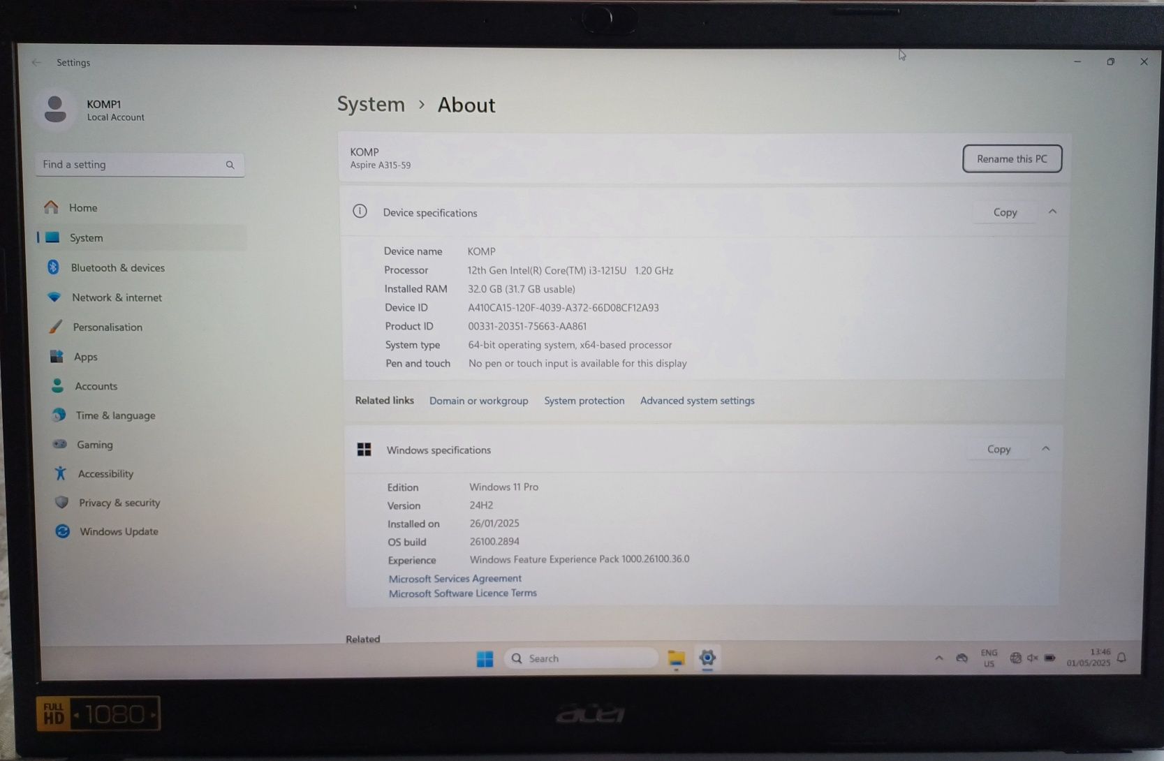 Acer Aspire 3 A315-59-39M9