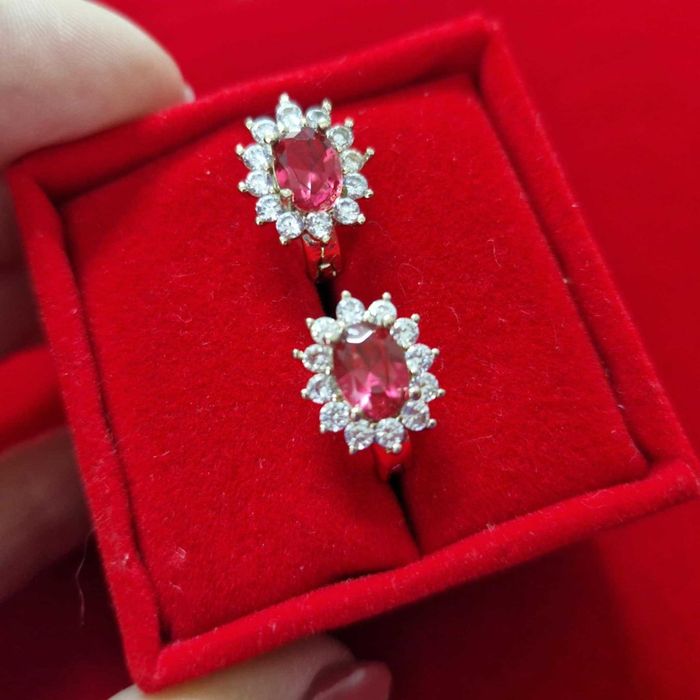 GP68, cercei placati cu aur 18k,incuietoare sigura, zirconiu rosu/alb