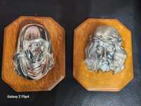Месингови Исус Христос и Дева Мария, дървена икона