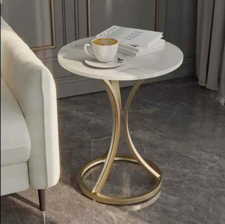Masa Cafea Alb Auriu cu design minimalist si cadru metalic elegant