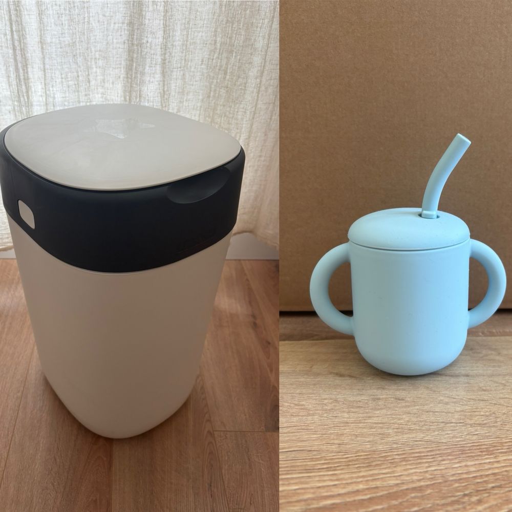 Силиконова чаша Mushie и кош за пелени Tommee Tippee