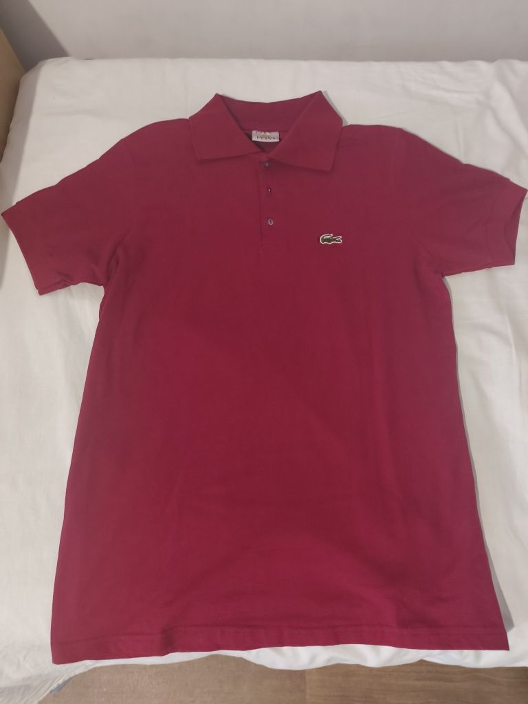 Тениска Lacoste с яка, размер М, цвят бордо