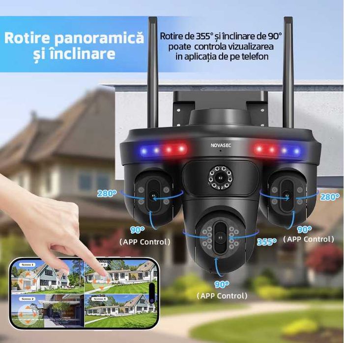 Camera de Supraveghere WiFI, 4 Camere, 20MP, Exterior/Interior, Alarma