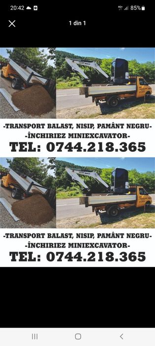 Inchiriez miniexcavator/ Vand balastru nisip pamant