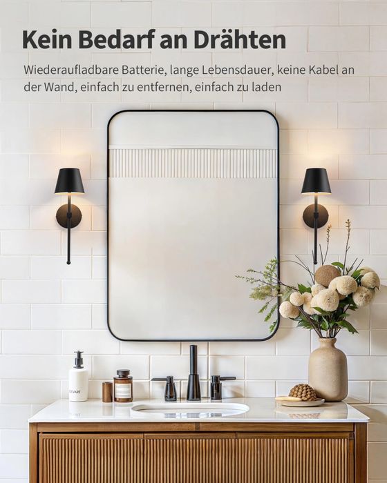 Комплект от 2 стенни лампи с батерии, безжични