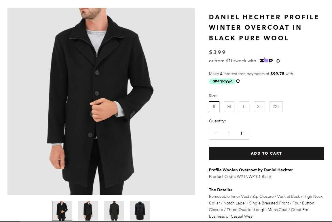 Palton slim 50 L premium Daniel Hechter Paris NOU lana negru