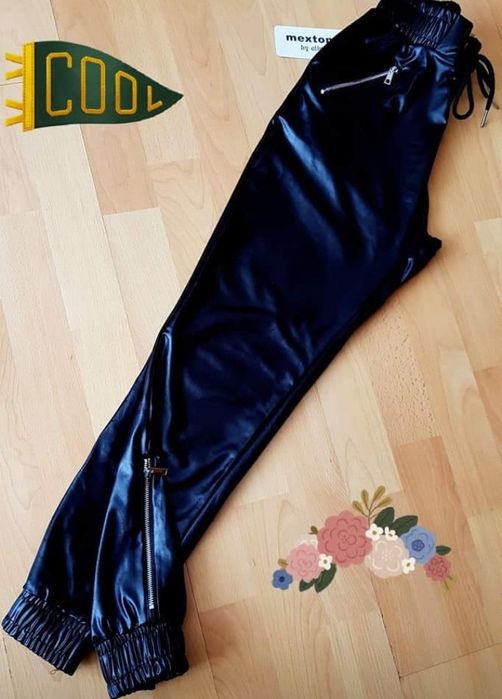 Pantaloni dama ,piele eco,fermoare metalice laterale