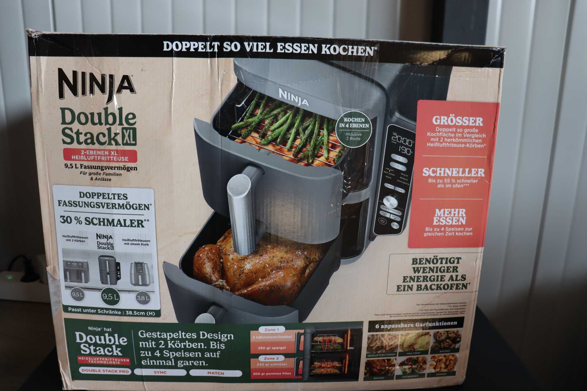 Air Fryer Ninja Double Stack XL, две чекмеджета,4 нива на готвене 9,5L