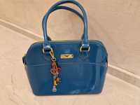 Дамска чанта, лак - петролено синьо-зелено