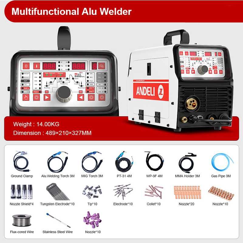 Kit Aparat Sudura Andeli 6-in-1, MIG/MAG/TIG/MMA/Alu-Cu/Taiere Plasma