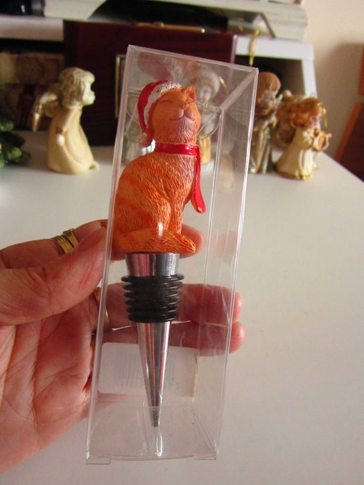 cadou rar dop sticla Craciun Cat Wine Stoper handmade colectie Germany