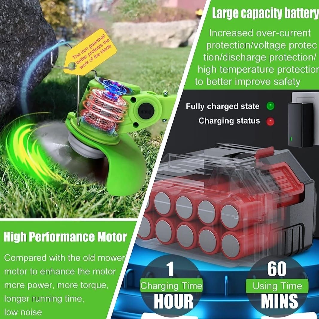 Trimmer ,motocoasa cu 2 acumulatori de 36v și 8 accesorii