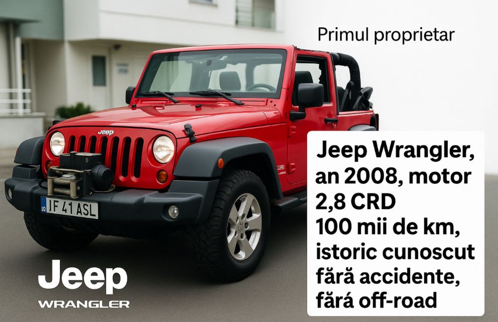 Jeep Wrangler 2008, 100 k km, stock, impecabila. Gata de orice drum.